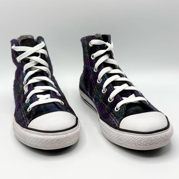 Converse All Star Chuck Taylor Hi Top Purple Blue Plaid Lace Up Sneakers - Big K - Picture 2 of 11